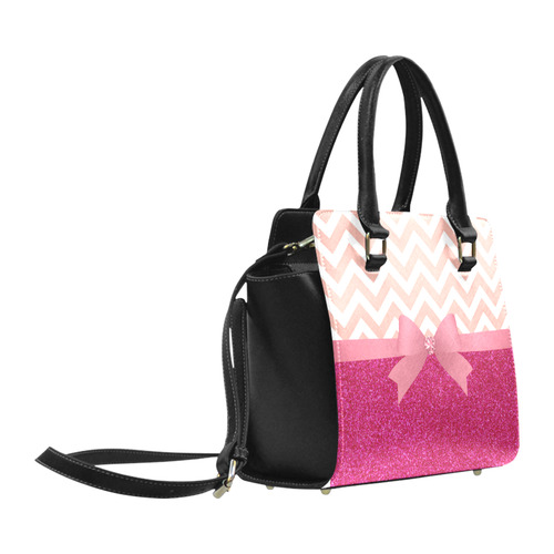 Pink Chevron, Hot Pink Glitter and Bow Classic Shoulder Handbag (Model 1653)