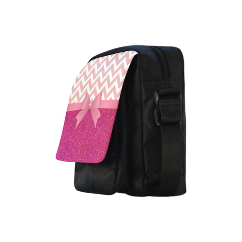 Pink Chevron, Hot Pink Glitter and Bow Crossbody Nylon Bags (Model 1633)