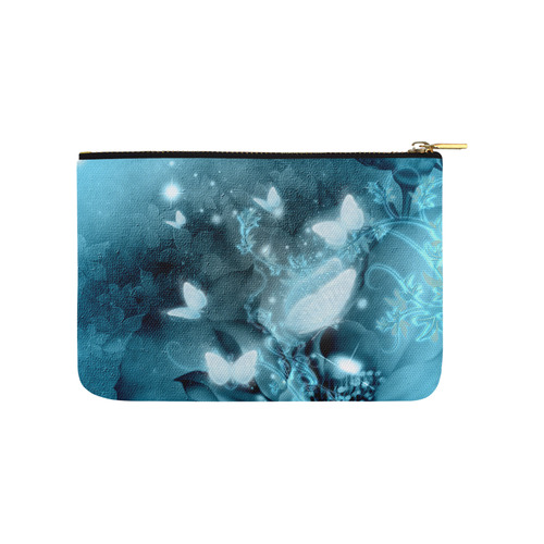 Glowing butterflies in blue colors Carry-All Pouch 9.5''x6''