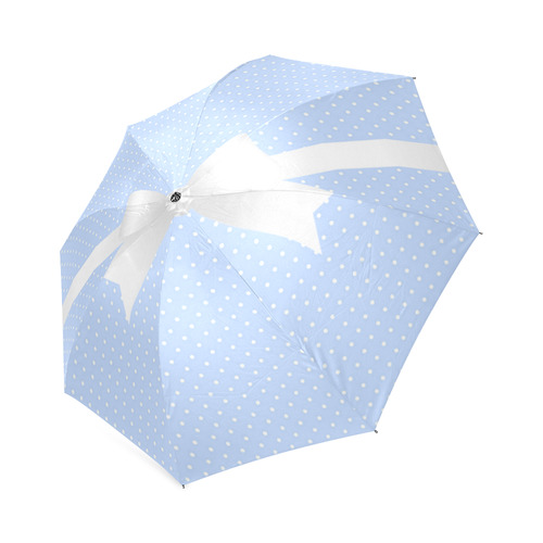 Baby Blue White Polka Dots with White Bow Foldable Umbrella (Model U01)