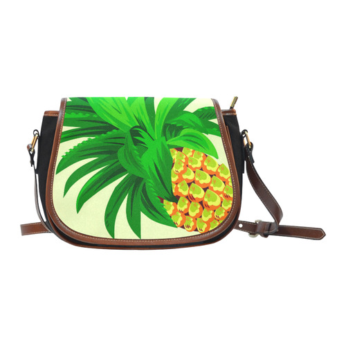 Yellow Orange Pineapple Green Leaves Saddle Bag/Small (Model 1649)(Flap Customization)