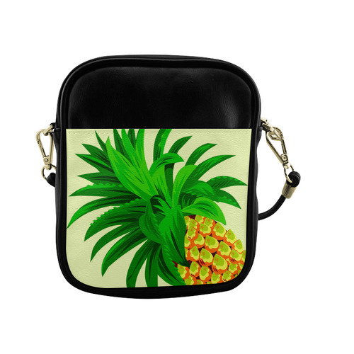 Yellow Orange Pineapple Green Leaves Sling Bag (Model 1627)