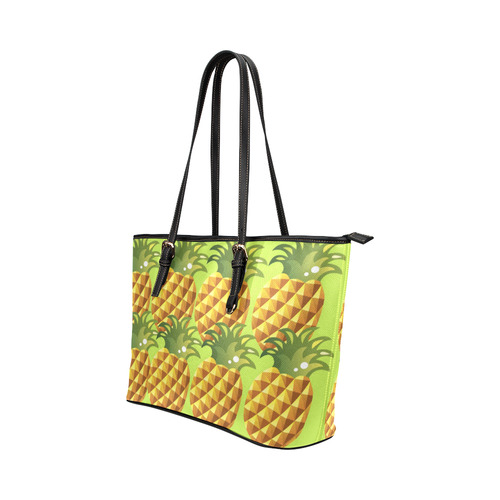 Pineapple Fruit Green Leaves Pattern Leather Tote Bag/Small (Model 1651)