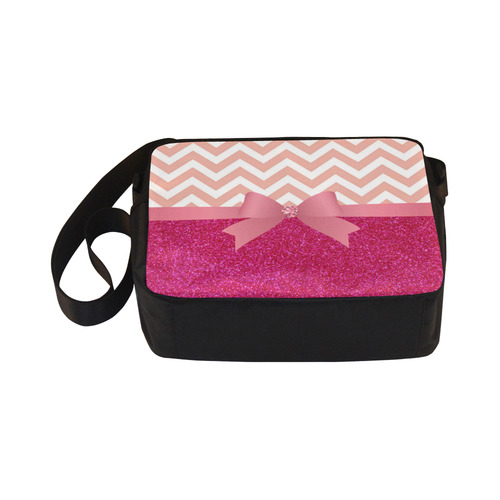 Pink Chevron, Hot Pink Glitter and Bow Classic Cross-body Nylon Bags (Model 1632)