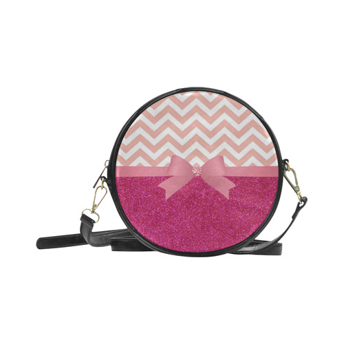 Pink Chevron, Hot Pink Glitter and Bow Round Sling Bag (Model 1647)