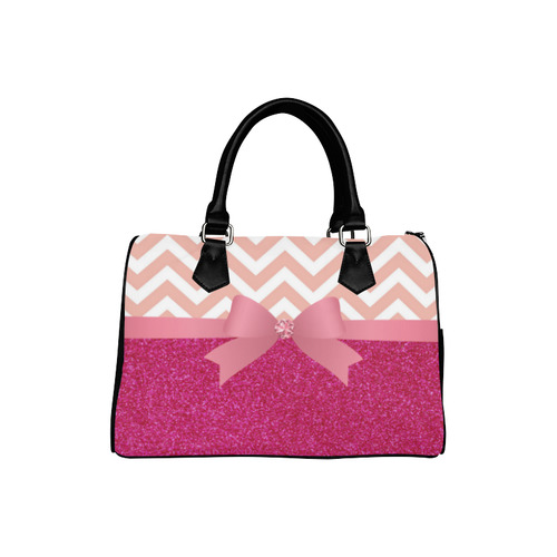 Pink Chevron, Hot Pink Glitter and Bow Boston Handbag (Model 1621)