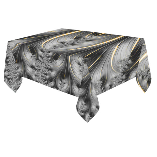 Black With Gold Fractal Art Cotton Linen Tablecloth 60"x 84"