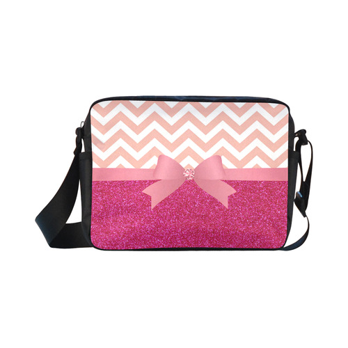 Pink Chevron, Hot Pink Glitter and Bow Classic Cross-body Nylon Bags (Model 1632)