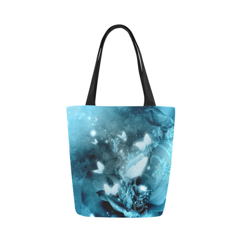 Glowing butterflies in blue colors Canvas Tote Bag (Model 1657)