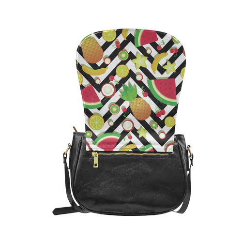 Fruit Watermelon Cherries Chevron Stripes Classic Saddle Bag/Large (Model 1648)