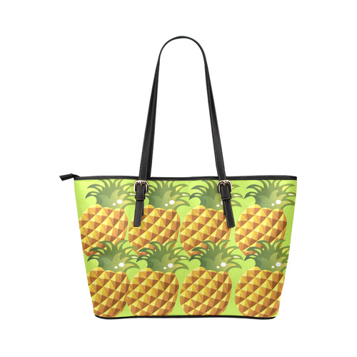 Pineapple Fruit Green Leaves Pattern Leather Tote Bag/Small (Model 1651)