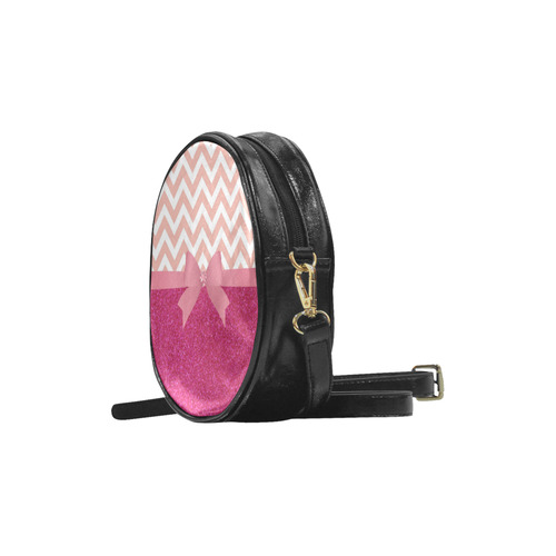 Pink Chevron, Hot Pink Glitter and Bow Round Sling Bag (Model 1647)