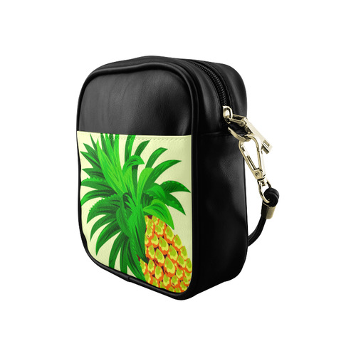 Yellow Orange Pineapple Green Leaves Sling Bag (Model 1627)