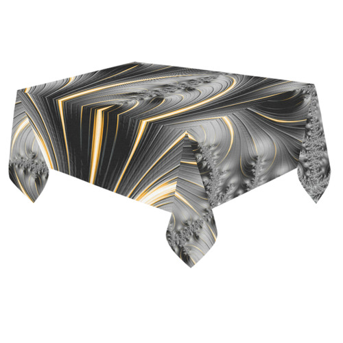 Black With Gold Fractal Art Cotton Linen Tablecloth 60"x 84"