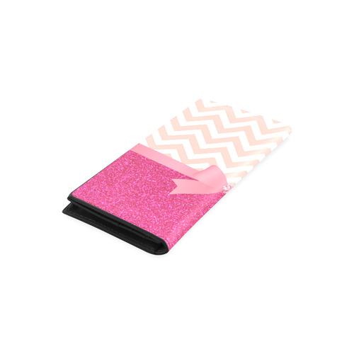 Pink Chevron, Hot Pink Glitter and Bow Women's Leather Wallet (Model 1611)
