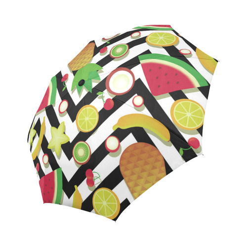 Fruit Watermelon Cherries Chevron Stripes Auto-Foldable Umbrella (Model U04)