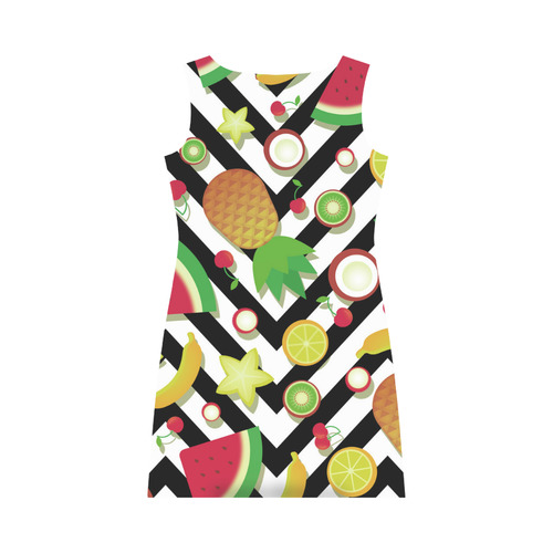 Fruit Watermelon Cherries Chevron Stripes Round Collar Dress (D22)