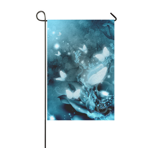 Glowing butterflies in blue colors Garden Flag 12‘’x18‘’（Without Flagpole）
