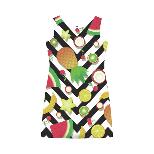 Fruit Watermelon Cherries Chevron Stripes Round Collar Dress (D22)