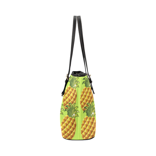 Pineapple Fruit Green Leaves Pattern Leather Tote Bag/Small (Model 1651)