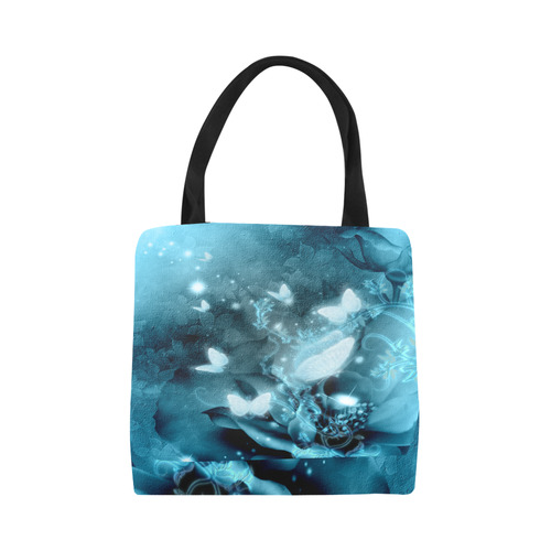 Glowing butterflies in blue colors Canvas Tote Bag (Model 1657)