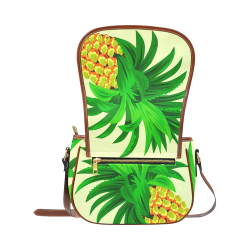 Yellow Orange Pineapple Green Leaves Saddle Bag/Large (Model 1649)