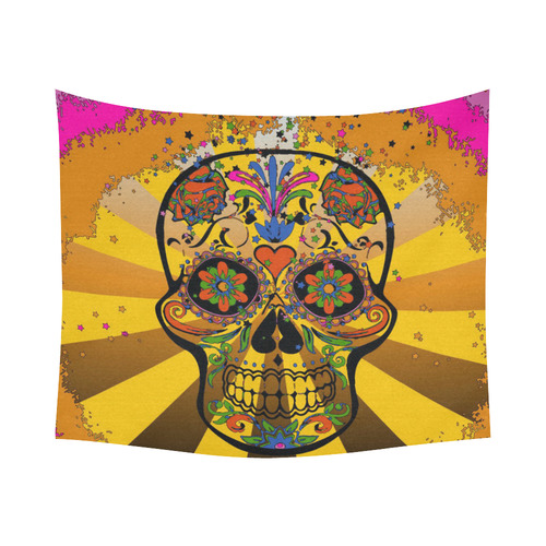 psychedelic Pop Skull 317A by JamColors Cotton Linen Wall Tapestry 60"x 51"