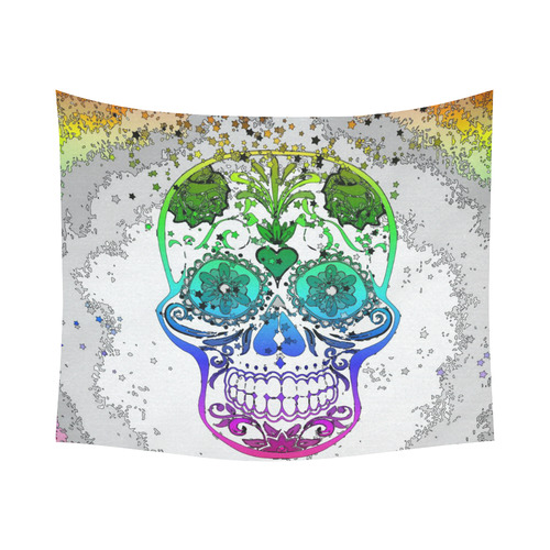 psychedelic Pop Skull 317E by JamColors Cotton Linen Wall Tapestry 60"x 51"