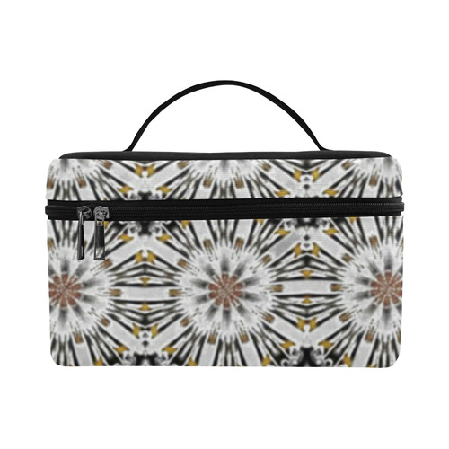 White Black and Tan Geometric Cosmetic Bag/Large (Model 1658)