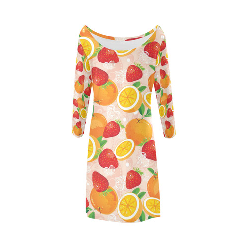 Strawberry Orange Hearts Fruit Pattern Bateau A-Line Skirt (D21)