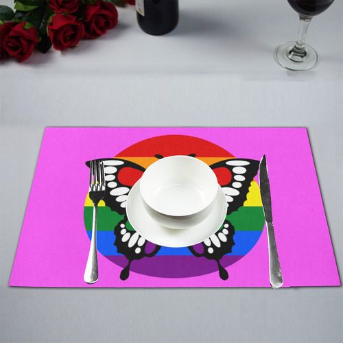 Dot Rainbow Flag Stripes Butterfly Silhouette Placemat 12''x18''