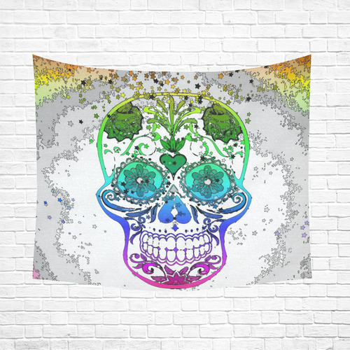 psychedelic Pop Skull 317E by JamColors Cotton Linen Wall Tapestry 60"x 51"