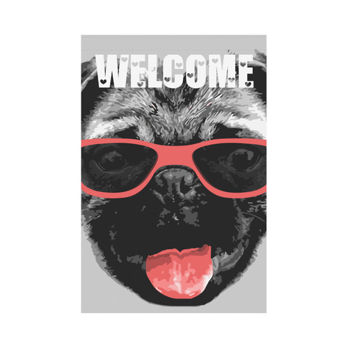 Cute PUG / carlin with red tongue & sunglasses + welcome Garden Flag 12‘’x18‘’（Without Flagpole）