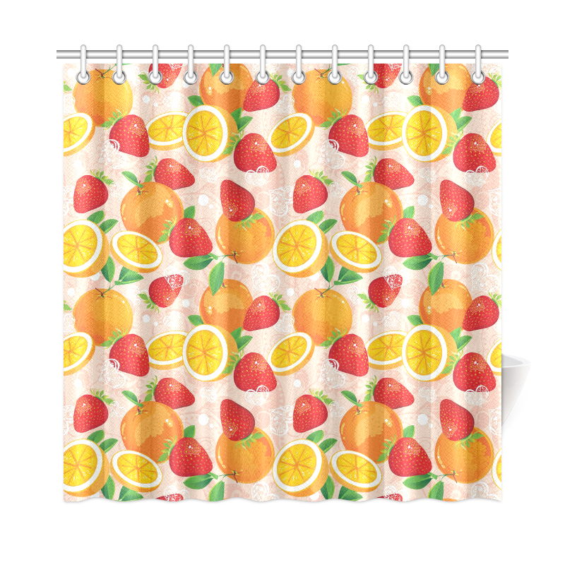 Strawberry Orange Hearts Fruit Pattern Shower Curtain 72"x72" ID