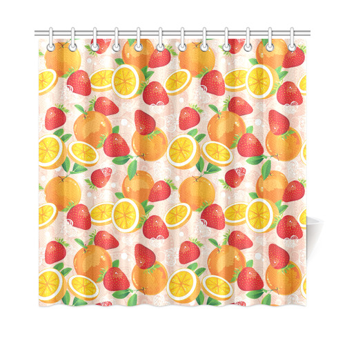 Strawberry Orange Hearts Fruit Pattern Shower Curtain 72"x72"