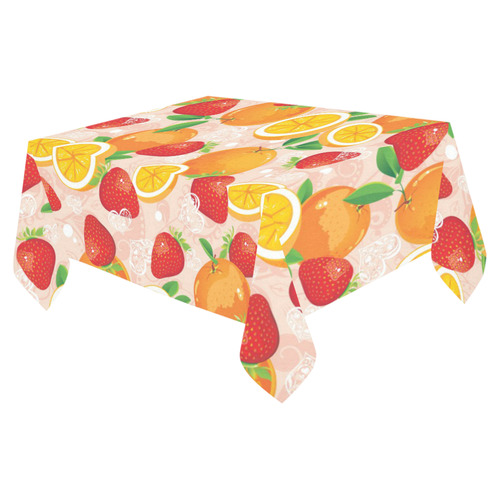 Strawberry Orange Hearts Fruit Pattern Cotton Linen Tablecloth 52"x 70"