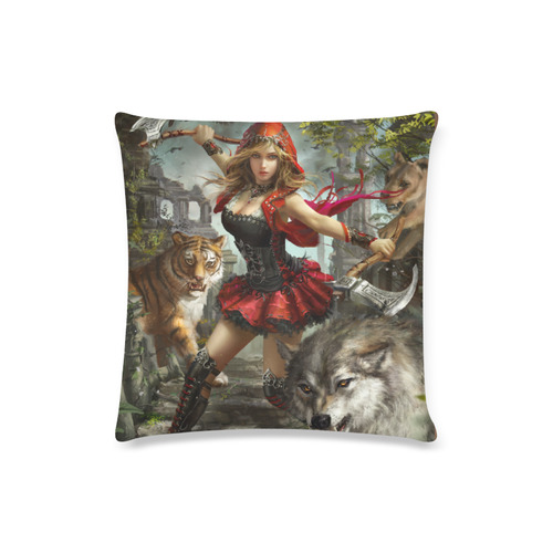 LITTLE RED RIDING  HOOD FIRL, WOLF & TIGER  PILLOW CASE Custom Zippered Pillow Case 16"x16"(Twin Sides)