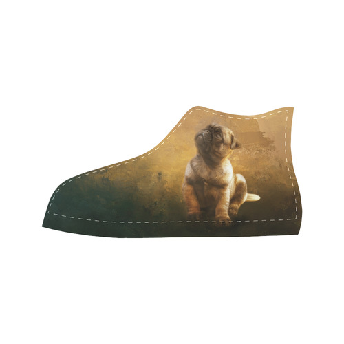 Cute painting pug puppy Aquila High Top Microfiber Leather Men's Shoes/Large Size (Model 032)