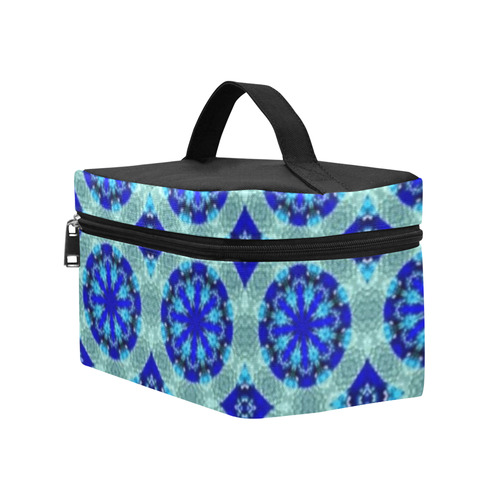 Teal Blue Geometric Cosmetic Bag/Large (Model 1658)