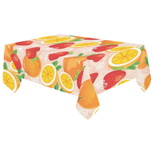 Strawberry Orange Hearts Fruit Pattern Cotton Linen Tablecloth 60"x 104"