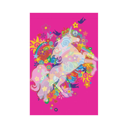 FLOWER POWER rainbow UNICORN multicolored Garden Flag 12‘’x18‘’（Without Flagpole）