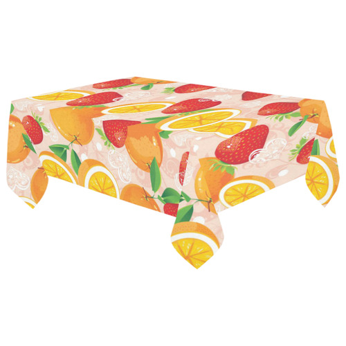 Strawberry Orange Hearts Fruit Pattern Cotton Linen Tablecloth 60"x 104"