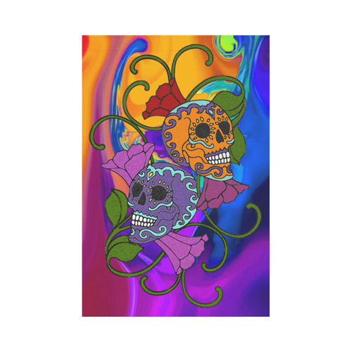 Día De Los Muertos Two Skulls Flowers Garden Flag 12‘’x18‘’（Without Flagpole）