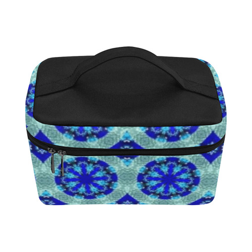 Teal Blue Geometric Cosmetic Bag/Large (Model 1658)