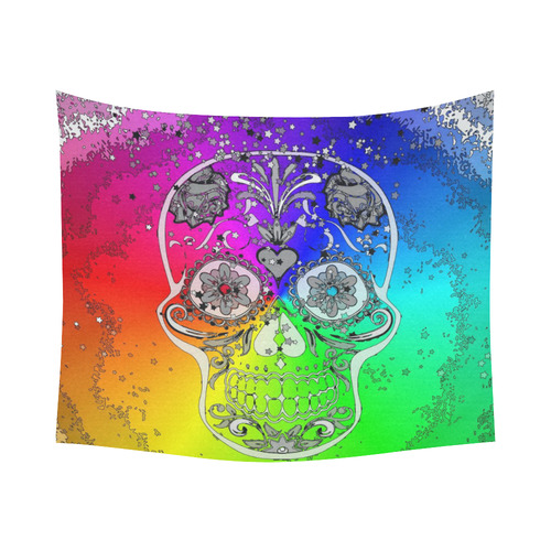 psychedelic Pop Skull 317F by JamColors Cotton Linen Wall Tapestry 60"x 51"