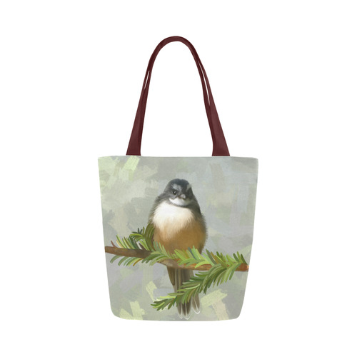 Fantail Chick in Forrest, pastel, watercolor bird Canvas Tote Bag (Model 1657)