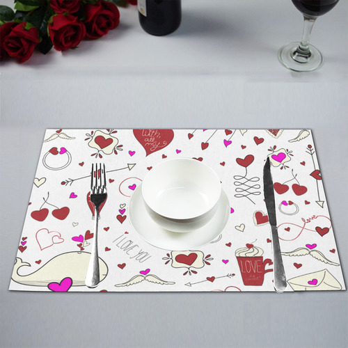 Valentine's Day LOVE HEARTS pattern red pink Placemat 12''x18''