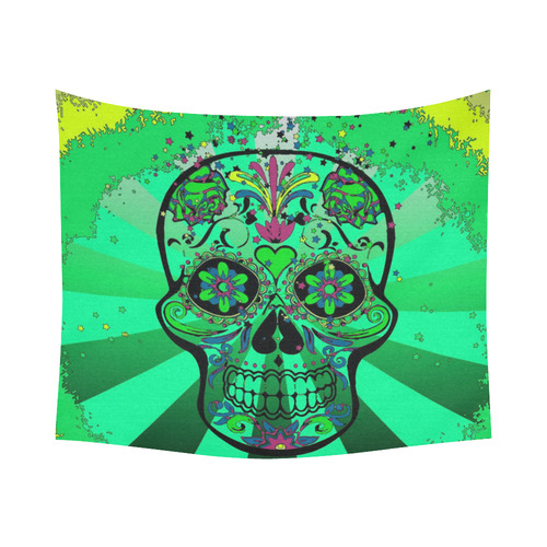 psychedelic Pop Skull 317C by JamColors Cotton Linen Wall Tapestry 60"x 51"