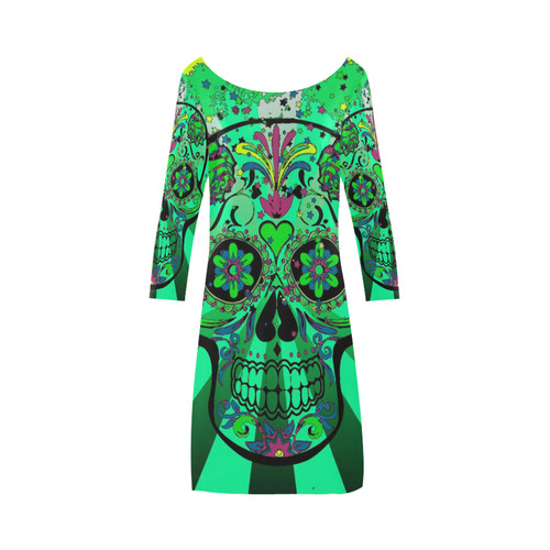 psychedelic Pop Skull 317C by JamColors Bateau A-Line Skirt (D21)