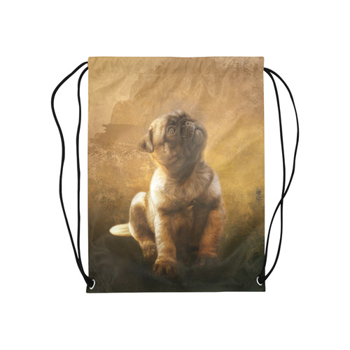 Cute painting pug puppy Medium Drawstring Bag Model 1604 (Twin Sides) 13.8"(W) * 18.1"(H)